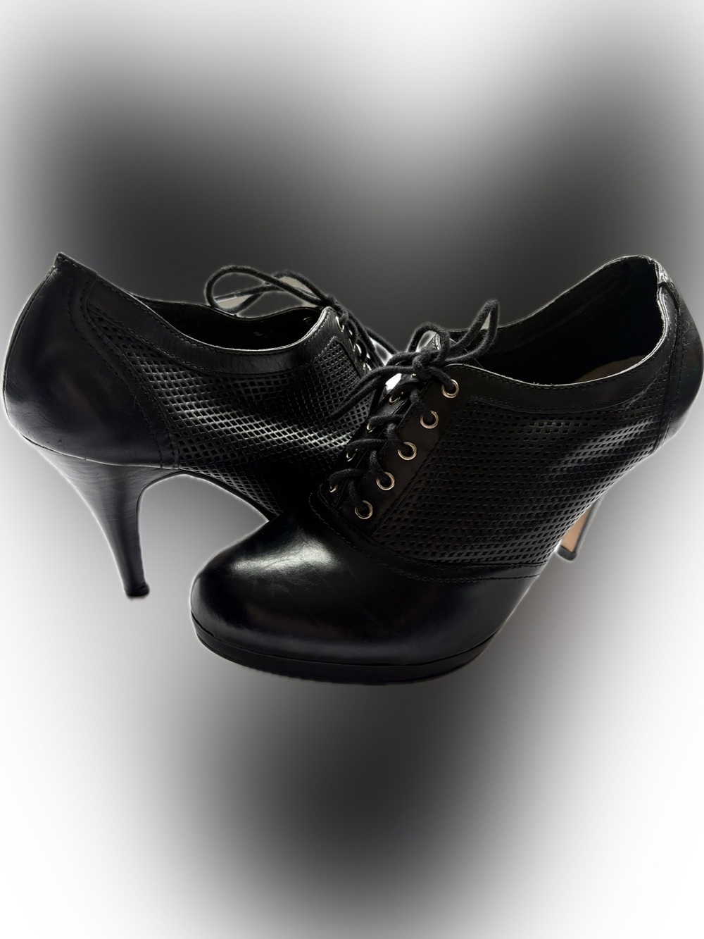 ALDO Black Oxford Style Lace-Up Leather Booties
